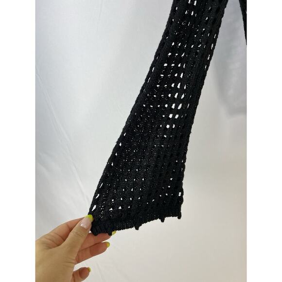 Y2K Open Knit Cardigan Sweater Womens Large Black Goth Fairy Grunge Wimsigoth - Picture 4 of 7